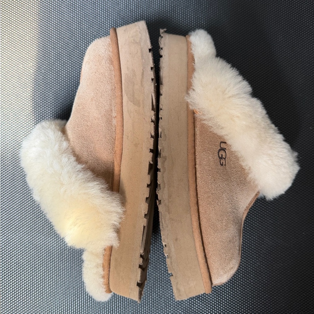 UGG Disquette Platform Slippers Chestnut Suede Shearling Women’s Size 7